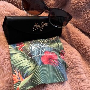 Maui Jim Translucent Brown Frame Sunglasses with Gold Temple Logo